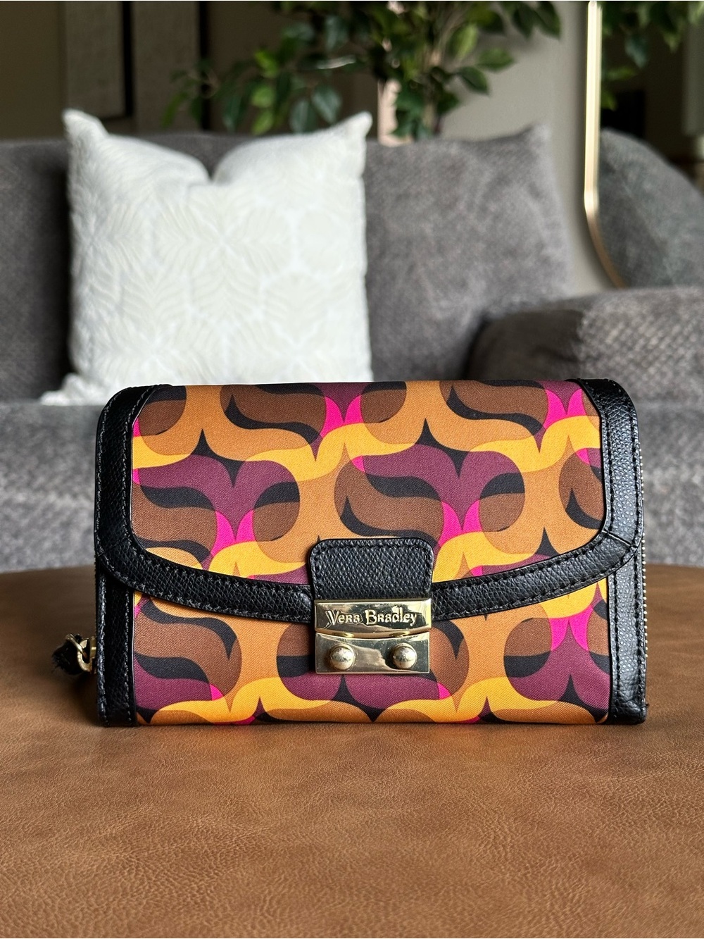 Vera Bradley Lydia Ultimate Wristlet Wallet Retro Mod Geo Print Black Pink